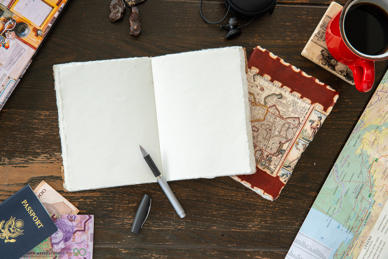 Tuk Tuk Press® Handmade Leather Journal with 144 Hand Pulled Cotton Pages, Vintage American Map