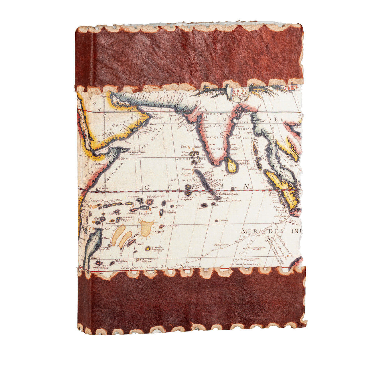 Tuk Tuk Press® Handmade Leather Journal with 144 Hand Pulled Cotton Pages, Vintage World Map